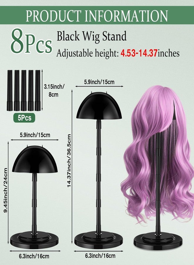 Shimeyao 8 Pcs Adjustable Wig Stand 4.53 to 14.37 Inches Portable Wig Head Holders Plastic Hat Stands for Display Non slip Fake Hair Storage Holder for Multiple Fake Hair Styling Cap Storage(Black) - Image 2